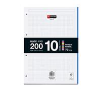 Miquelrius - Bloc de recharge collé, 200 feuilles quadrillées 5x5 mm, Papier opaque 90 g/m², Recharge de feuilles A4 perforées pour classeur à anneaux ou archivage, Fournitures scolaires