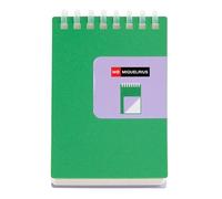 Miquelrius Bloc-notes A7 uni, couverture bicolore en polypropylène souple, 80 feuilles de papier ivoire 80 g/m², carnet à spirale supérieure transparente en silicone, vert/mauve