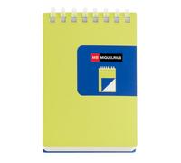 Miquelrius Bloc-notes A7 uni, couverture bicolore en polypropylène souple, 80 feuilles de papier ivoire 80 g/m², carnet à spirale supérieure transparente en silicone, jaune/bleu