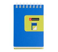 Miquelrius Bloc-notes A7 uni, couverture bicolore en polypropylène souple, 80 feuilles de papier ivoire 80 g/m², carnet à spirale supérieure transparente en silicone, bleu/jaune