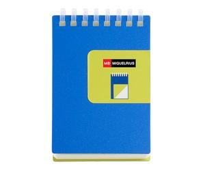 Miquelrius Bloc-notes A7 uni, couverture bicolore en polypropylène souple, 80 feuilles de papier ivoire 80 g/m², carnet à spirale supérieure transparente en silicone, bleu/jaune