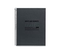 Miquelrius - Cahier 100% recyclé, Couverture en carton recyclé, Carnet A4 (210 x 297 mm), 4 trous, 120 feuilles recyclées 80 g/m², 4 bandes de couleur, Rayures horizontales 7 mm, Couleur graphite