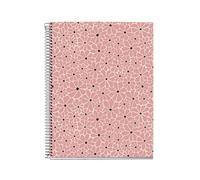Miquelrius - Cahier à reliure spirale A4, 100 feuilles lignées de 70 g/m², Couverture en carton rigide, 4 bandes de couleur, 4 trous, Carnet ligné, Blush
