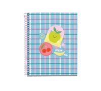 Miquelrius - Cahier à reliure spirale A5, 100 feuilles lignées de 70 g/m², Couverture en carton rigide, 4 bandes de couleur, 2 trous, Carnet ligné, Stickers