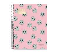 Miquelrius Cahier A4, 140 feuilles de 70 g/m², quadrillage 5 x 5 mm, 4 bandes colorées, 4 trous, couverture rigide, collection Don't Panic