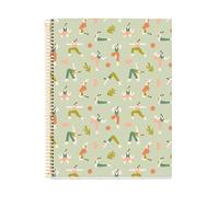 Miquelrius Cahier A4 (210 x 297 mm), 100 feuilles lignées de 70 g/m², couverture en carton rigide, 4 bandes de couleur, spirale, 4 trous, carnet ligné, jolie papeterie, yoga