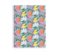 Miquelrius - Cahier A4 (210 x 297 mm), 100 feuilles quadrillées 70 g/m², couverture en carton rigide, 4 bandes de couleur, spirale, 4 trous, carnet quadrillé, jolie papeterie, floral