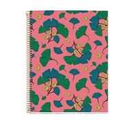 Miquelrius Cahier A4, 4 bandes de couleurs, quadrillage 5 x 5 mm, 120 feuilles 70 g/m², spirale, cahier quadrillé, collection Pure Ginko, rose