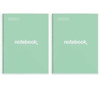 Miquelrius - Cahier A4 à spirale, Notebook Emotions, 80 Feuilles microperforée 90 g/m², Petits carreaux 5 mm, 1 Bande Couleur, Cahier Quadrillé, Couverture Rigide, 4 Trous, Vert Menthe (Lot de 2)