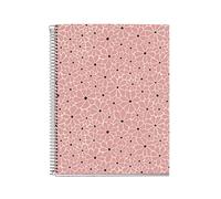 Miquelrius - Cahier A4 à spirale, Petits carreaux 5x5 mm, 100 Feuilles quadrillées 70 g/m², Couverture cartonnée rigide, 4 Bandes de couleur, 4 trous, Carnet quadrillé, Blush