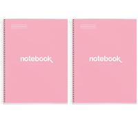 Miquelrius - Cahier A4 Carnet de Notes Emotions, 80 Feuilles 90 g/m², Grille 5 x 5 mm, 1 Bande de couleur, Spirale microperforée, Couverture extra-dure, 4 Trous, Couleur Rosa (Lot de 2)