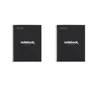 Miquelrius - Cahier A4 Carnet de Notes Emotions, 80 Feuilles 90 g/m², Grille 5 x 5 mm, 1 Bande de couleur, Spirale microperforée, Couverture extra-dure, 4 Trous, Couleur Noir (Lot de 2)