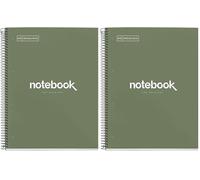 Miquelrius - Cahier A4 Carnet de Notes Emotions, 80 Feuilles 90 g/m², Grille 5 x 5 mm, 1 Bande de couleur, Spirale microperforée, Couverture extra-dure, 4 Trous, Couleur Vert (Lot de 2)