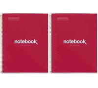Miquelrius - Cahier A4 Carnet de Notes Emotions, 80 Feuilles 90 g/m², Grille 5 x 5 mm, 1 Bande de couleur, Spirale microperforée, Couverture extra-dure, 4 Trous, Couleur Rouge (Lot de 2)