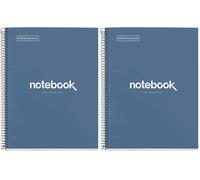 Miquelrius - Cahier A4 Carnet de Notes Emotions, 80 Feuilles 90 g/m², Grille 5 x 5 mm, 1 Bande de couleur, Spirale microperforée, Couverture extra-dure, 4 Trous, Couleur Bleu marine (Lot de 2)