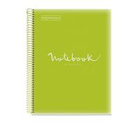 Miquelrius - Cahier A4 Carnet Emotions, 160 pages 90 g/m², Grille 5 x 5 mm, 8 bandes de couleur, Spirale microperforée, Couverture polypropylène, Perforation 4 trous, Carnet à carreaux, Citron Vert