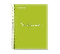 Miquelrius - Cahier A4 Carnet Emotions, 80 Feuilles 90 g/m², Séyès ligné, Bordure 1 couleur, Spirale microperforée, Couverture polypropylène, Perforation 4 trous, Vert citron