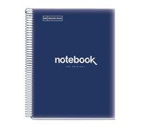 Miquelrius - Cahier A4 Emotions, 160 feuilles 90 g/m², grille 5 x 5 mm, 8 bandes de couleur, spirale microperforée, couverture en polypropylène, 4 trous, couleur bleu marine