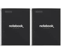 Miquelrius - Cahier A4 ligné 7 mm, Notebook Emotions, 80 feuilles de 90 g/m², 1 bande de couleur, spirale microperforée, carnet ligné, couverture extra rigide, 4 perforations, noir (Lot de 2)
