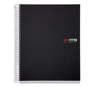 Miquelrius - Cahier A4, Notebook The Original, 10 bandes de couleur, couverture en polypropylène opaque, 4 trous pour classer, 200 feuilles 70 g/m², petits carreaux 5 mm, Noir