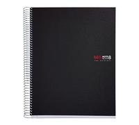 Miquelrius - Cahier A4, Notebook The Original, 8 Bandes Colorées, Couverture en Polypropylène Opaque,4 Perforations, 200 Feuilles 70 g/m², Lignage Horizontal 7 mm, Couleur Noir
