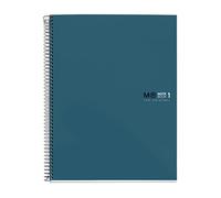 Miquelrius - Cahier A4, Notebook The Original Colors, 80 de Feuilles 90 g/m², 1 Bande de Couleur, Petits Carreaux 5 mm, 4 Perforations, Couverture Rigide en Carton Plastifié, Océan