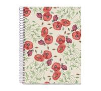 Miquelrius - Cahier A4 petits carreaux 5 mm, 80 feuilles microperforées 1 couleur, papier extra opaque 70 g/m², couverture carton extra rigide, spirale, 4 perforations pour classeur, Coquelicot