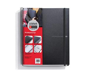 Miquelrius - Cahier A4 Professionnel Evolution 120 Feuilles de 70 g/m², 100 Grilles + 20 Lisses, Couverture Polypropylène Noir, fermeture caoutchouc