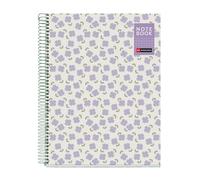 Miquelrius - Cahier A4 quadrillé 5x5 mm, Couverture rigide en carton plastifié, 80 feuilles microperforées, Papier extra opaque 90 g/m², Spirale métallique, 4 perforations pour classeur, Violet