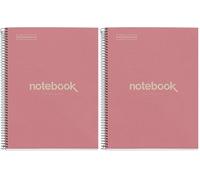 Miquelrius - Cahier A4 recyclé, 80 feuilles 80 g/m², ligné 7 mm, carnet en papier recyclé (post-consommation), 1 bande de couleur, 4 perforations, couverture recy ECO Rose (Lot de 2)