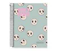 Miquelrius Cahier A5, 140 feuilles de 70 g/m², quadrillage 5 x 5 mm, 4 bandes colorées, 2 perforations, couverture rigide, collection Don't Panic