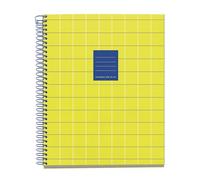 Miquelrius - Cahier A5 (148 x 210 mm), 100 feuilles lignées de 70 g/m², couverture en carton rigide, 4 bandes de couleur, spirale, 2 trous, carnet ligné, jolie papeterie, Yellow Bright