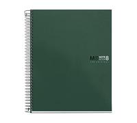Miquelrius - Cahier A5 (148 x 210 mm), Le carnet original, 8 bandes de couleur, Couverture en polypropylène opaque, 2 trous, 200 feuilles de 70 g/m², Carnet de notes quadrilé de 5 mm, Couleur kaki