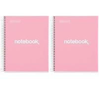Miquelrius - Cahier A5 à spirale, Notebook Emotions, 80 Feuilles microperforée 90 g/m², Petits carreaux 5 mm, 1 Bande Couleur, Cahier Quadrillé, Couverture Rigide, 2 Trous, Rose (Lot de 2)