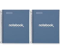 Miquelrius - Cahier A5 à spirale, Notebook Emotions, 80 Feuilles microperforée 90 g/m², Petits carreaux 5 mm, 1 Bande Couleur, Cahier Quadrillé, Couverture Rigide, 2 Trous, Bleu Marine (Lot de 2)