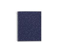 Miquelrius - Cahier A5, couverture rigide, 4 bandes de couleur, 120 feuilles rayées horizontales, papier 70 g micro-perforé avec 2 perforations pour 2 anneaux, couleur bleue, motif Cosmos