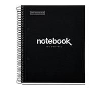 Miquelrius - Cahier A5 ligné 7 mm, Notebook Emotions, 80 feuilles 90 g/m², 1 bande de couleur, spirale microperforée, carnet ligné, couverture extra rigide, 2 perforations, noir
