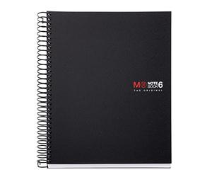 Miquelrius - Cahier A5 Notebook The Original, 6 bandes de couleur, couverture en polypropylène opaque, 2 trous, 150 feuilles 70 g/m², petits carreaux 5 mm, Noir