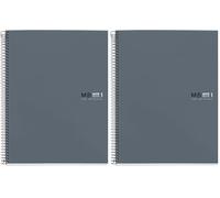 Miquelrius - Cahier A5, Notebook The Original Colors, 80 Feuilles de 90 g/m², 1 Bande de Couleur, Petits Carreaux 5 mm, 2 Perforations, Couverture Rigide en Carton Plastifié, Graphite (Lot de 2)