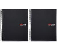 Miquelrius - Cahier A5, petits carreaux 5 mm, spirale microperforée, 2 trous pour classer, 140 feuilles 70 g/m², polypropylène opaque, 4 bandes de couleur, Notebook The Original, Noir (Lot de 2)