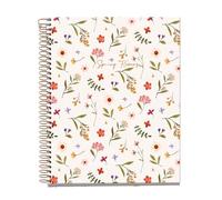 Miquelrius - Notebook A5 (148 x 210 mm), Grille 5 mm, 100 feuilles de 70 g/m², couverture en carton crème, 4 bandes de couleur, spirale cuivre, collection Spring Flowers, Fleurs