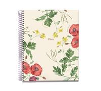 Miquelrius - Cahier A5 quadrillé, carnet avec 100 feuilles de 4 couleurs à organiser, papier non traversant de 70 g/m², 2 trous pour l'archivage, spirale, coquelicot