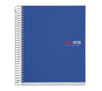 Miquelrius - Cahier A5 spirale 200 feuilles, 8 bandes de couleur, ligné 7 mm avec en-tête, micro-perforé avec 2 trous, couverture en polypropylène opaque, Bleu
