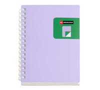Miquelrius - Cahier A6 lisse, couverture bicolore en polypropylène souple, 80 feuilles de papier ivoire de 80 g/m², spirale transparente en silicone, mauve/vert