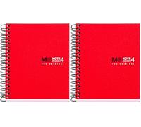Miquelrius - Cahier A7, petits carreaux 5 mm, spirale microperforée, sans trous, 100 feuilles 70 g/m², polypropylène opaque, 4 bandes de couleur, Notebook The Original, Rouge (Lot de 2)