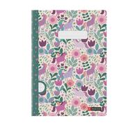 Miquelrius - Cahier agrafé A4 ligné, 48 feuilles papier extra opaque 70 g/m², reliure agrafée, couverture cartonnée plastifiée, garde imprimée, espace pour le nom, Flower