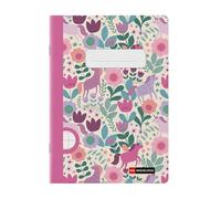 Miquelrius - Cahier agrafé A5 ligné, 48 feuilles papier extra opaque 70 g/m², reliure agrafée, couverture cartonnée plastifiée, garde imprimée, espace pour le nom, Flower