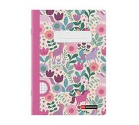 Miquelrius - Cahier agrafé A5 petits carreaux, 48 feuilles papier extra opaque 70 g/m², reliure agrafée, couverture cartonnée plastifiée, garde imprimée, espace pour le nom, Flower