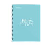 MIQUELRIUS - Cahier Notebook Messages - 1 bande de couleur, A4, 80 feuilles quadrillées de 5 mm, papier 90 g, 4 trous, couverture en carton extra dur, couleur bleu