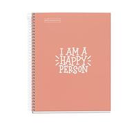Miquelrius - Cahier Notebook Messages - 1 bande de couleur, A5, 100 feuilles quadrillées de 5 mm, papier 90 g, 2 trous, couverture en carton extra dur, couleur pêche